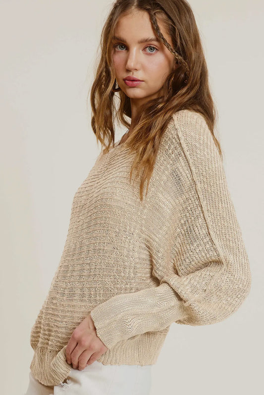 La Miel Light Dolman Sleeve Boat Neck Sweater