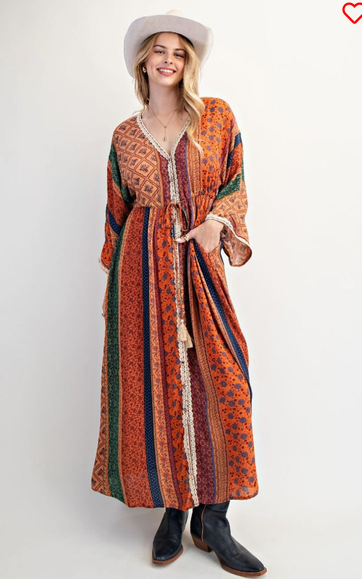 Easel Bell Sleeve Maxi Dress