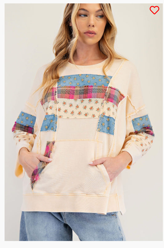 Easel Patchwork Washed Terry Pullover