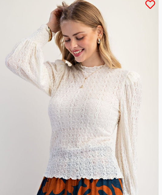 Easel Textured Lace Fitted Top