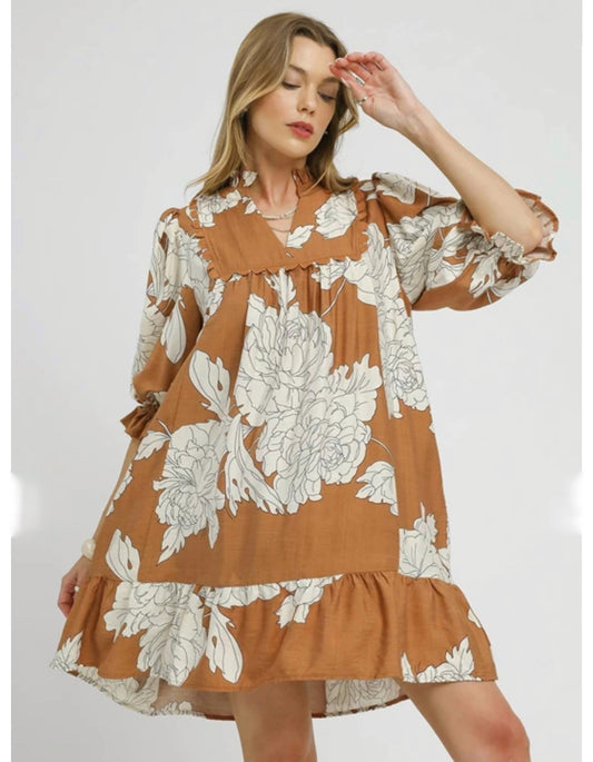 Umgee Printed Smock Dress