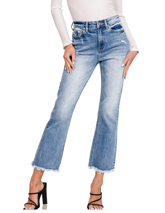 Zenana High Rise Straight Raw Hem Crop Denim