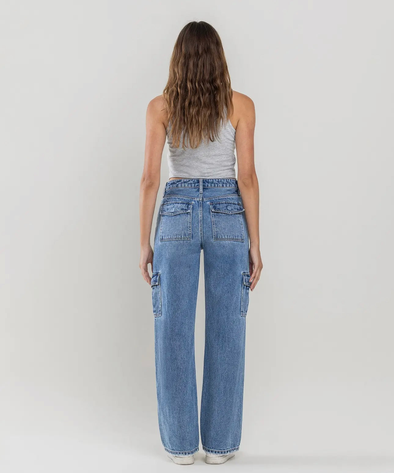 High Rise, Wide Leg, Cargo Jeans